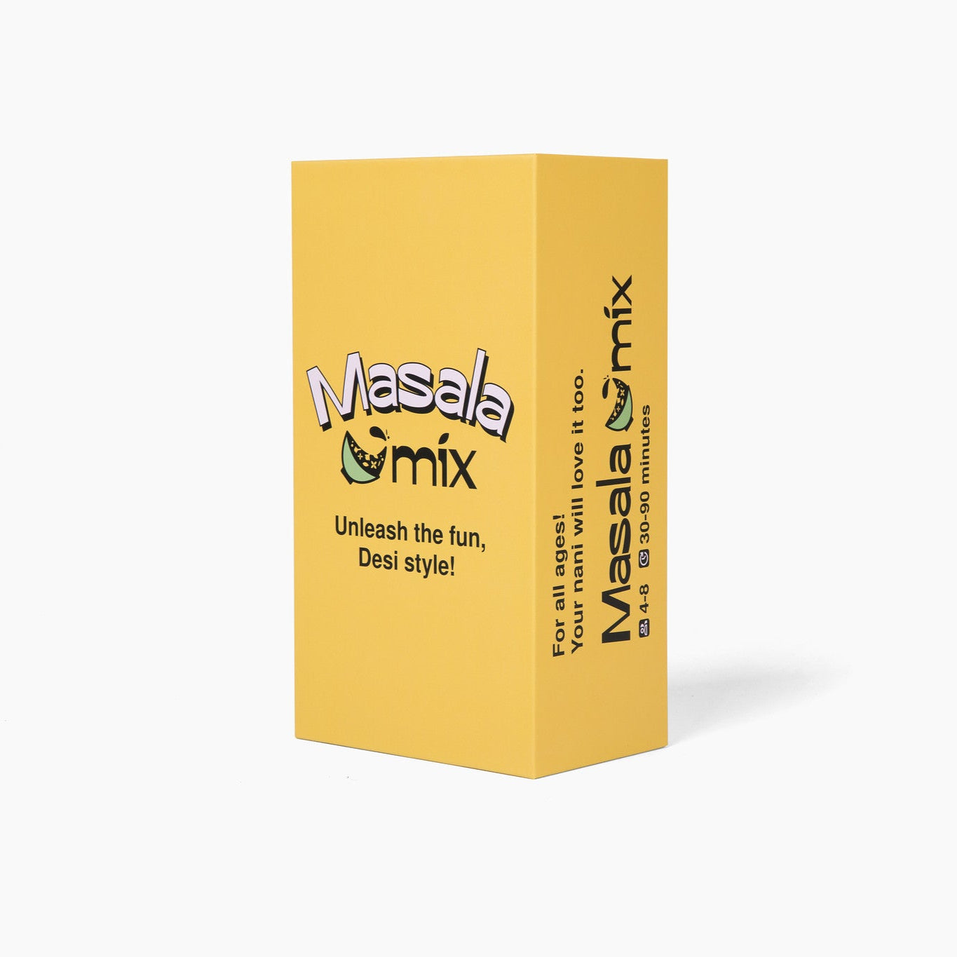 Front of the Masala Mix Game box. Has a logo and catchphrase "Unleash the fun, desi style!"